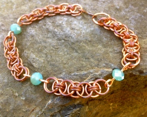 Copper helm chain studded with blue quartz